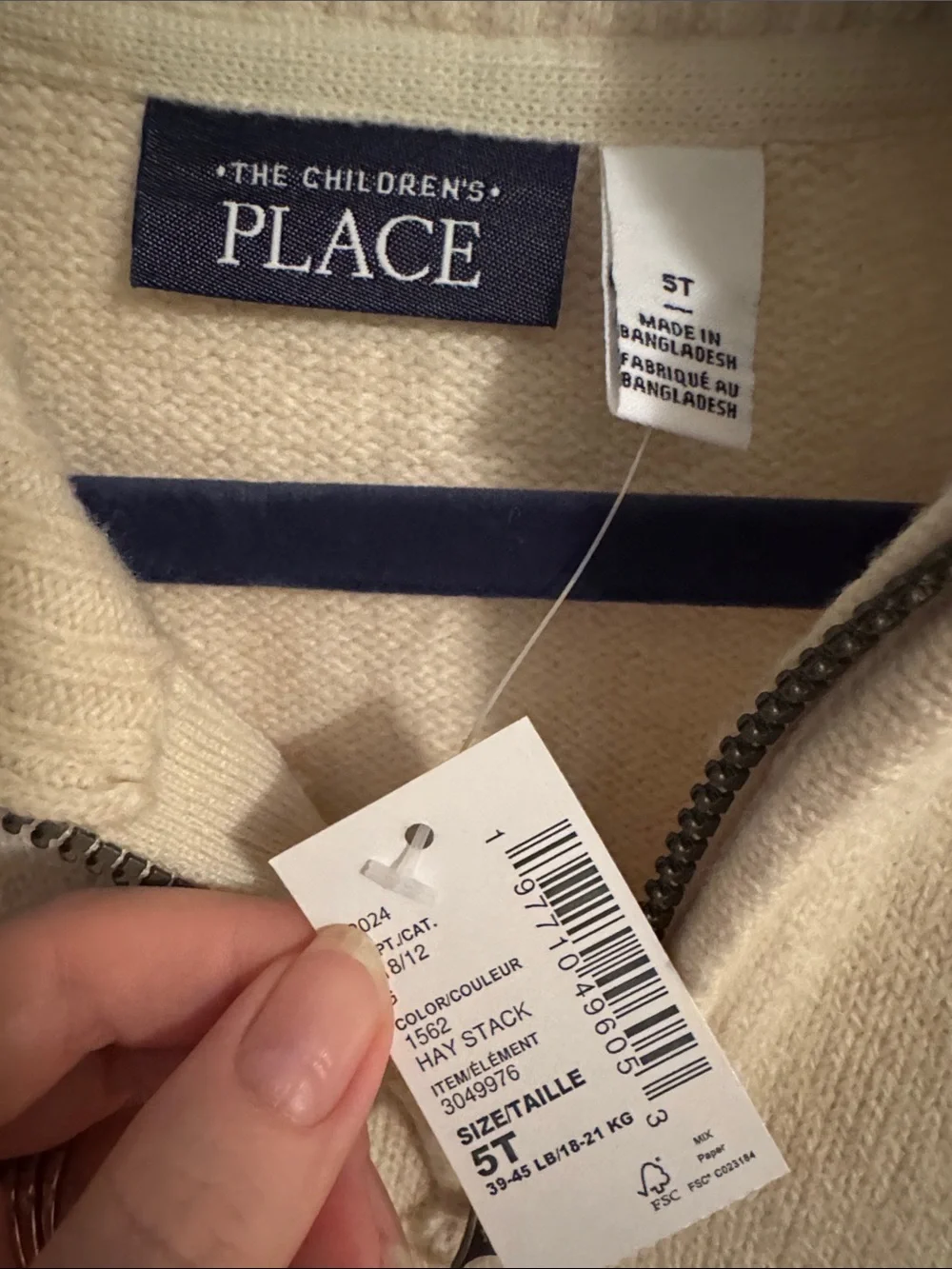 The Children's Place Cream Half-Zip Cowl Sweater size 5t